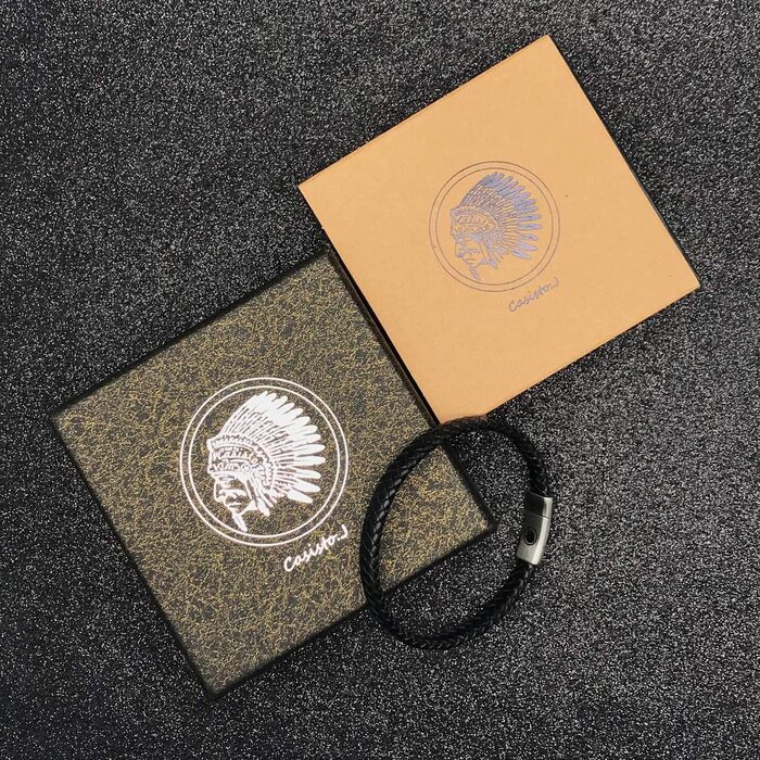 Чоловічий шкіряний браслет Casisto.J з нержавіючої сталі, плетений, з магнітною застібкою, чорний/коричневий, 17.5 см