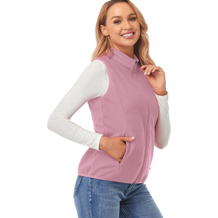 Жіноча флісова жилетка Fuinloth, легка, без рукавів, зі стійким коміром та кишенями на блискавці, хакі (3XL, Рожевий)