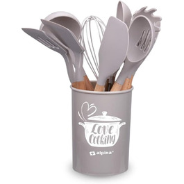 Набір кухонних аксесуарів Alpina Küchenhelfer 7 шт. з обертовим підставкою - кухонні інструменти, силікон, бежевий