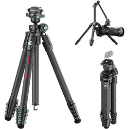 Штатив для камери ULANZI JJ05 GlideGo 184 см з карбону, складаний, з поворотним центральним стовпом, легкий, для DSLR, 360° кульковий голівкою, швидка пластина, вантажопідйомність 18 кг