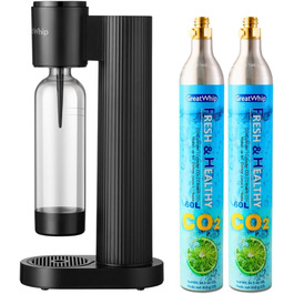 Машина для газованої води GreatWhip, Sodamaschine, з пляшкою 1 л, сумісна з CO2 (60L), чорний дизайн, ідеальний подарунок на День Матері