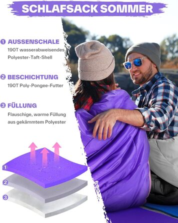 Сплячий мішок Sportneer - компактний та ультралегкий (950г/1500г) - кокон для кемпінгу, подорожей та відпочинку на природі. Підходить для чоловіків, жінок та дорослих (Рожевий, літній)