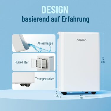 Noaton® DF 4115 WiFi: Зволожувач та очищувач повітря HEPA, 15л/24г, 5 режимів, тихий, з таймером, Wi-Fi, 3 роки гарантії, для приміщень до 50 м²