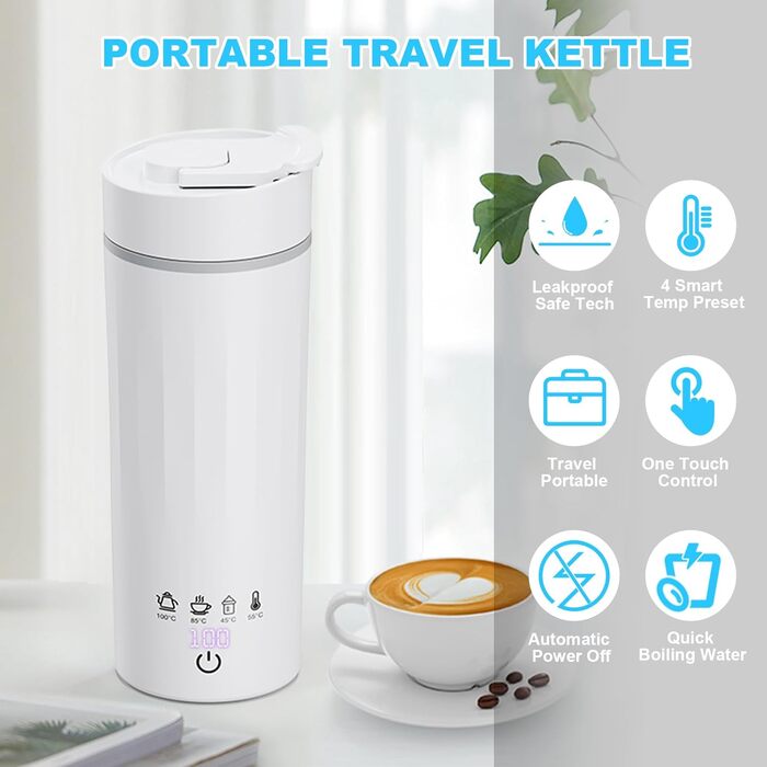 Flintronic Travel Electric Kettle, 380ML Mini Electric Kettle, 220 V / 300W Thermos Flask, 304 Stainless Steel Liner, Small Portable Electric Kettle with Automatic Shut-Off (C-wei-b-475ml)