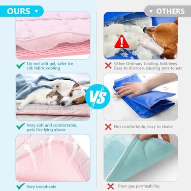 Кühlmatte für Hunde Pet Dog Cooling Mat Sommer Selbstkühlende Matte Hunde Katzen Haustier Kühlmatte Natürlich Eisbär (M-70x50cm, rosa)