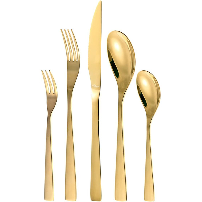 Otto Koenig 30-Piece Cutlery Set, Service for 6, Gold Stainless Steel Cutlery Set, Includes Knives, Forks, Spoons, and Coffee Spoons, High Quality, Modern Design, Dishwasher Safe, High Gloss Finish, Corrosion Resistant