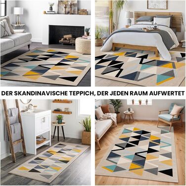 Килимок Livabliss Marietta для вітальні та спальні Boho, 120x170 см, з геометричним візерунком, скандинавський стиль, бежевий, жовтий, блакитний