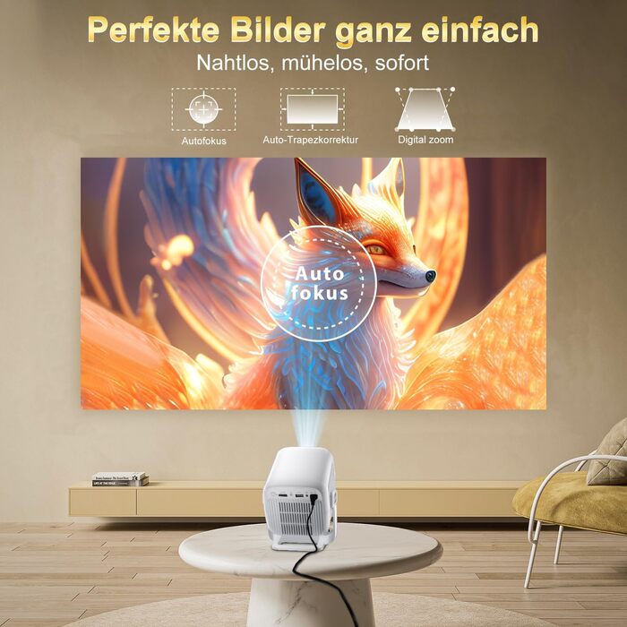 Mini проєктор Salange 2026,8K з Android, WiFi 6, Bluetooth 5.4, авто-корекція Keystone, портативний, для дому та на вулицю, 270° обертання, білий (Sala260max)