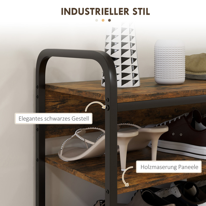 HOMCOM Shoe Rack Shoe Stand 4 Tiers with Handle for max 11 Pairs of Shoes Shoe Storage for Entrance Hall 70 x 30 x 65 cm Rustic Brown
