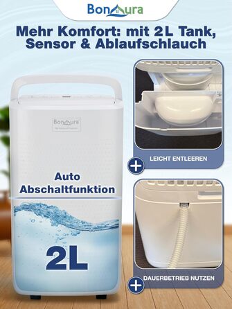 Електричний осушувач повітря BonAura® 10L з LED дисплеєм, таймером та авто-режимом - для підвалів та приміщень до 40м³ - допомога від плісняви