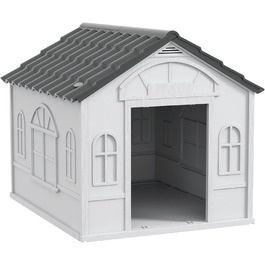 PawHut Dog House with Gable Roof - Weatherproof Outdoor Dog Shelter for Medium Dogs (Up to 20kg) - Grey