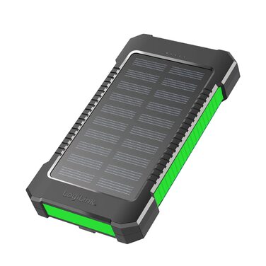 Портативний зарядний пристрій Solar Powerbank 8000 mAh з ліхтариком, чорно-оранжевий, одночасна зарядка 2 пристроїв (2x USB Type-A)