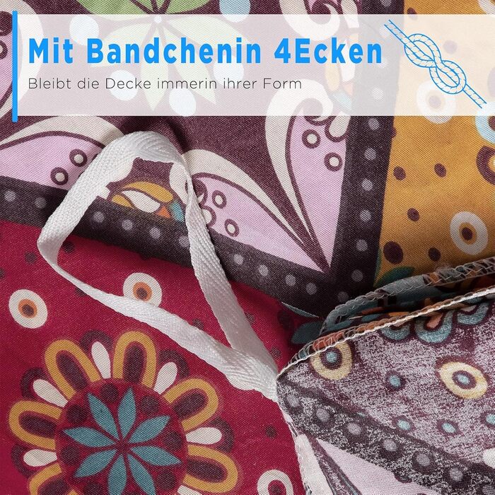 ATsense Bedding 135x200 Cotton, Multicolor Renforcé Bedding Sets ÖkoTex Duvet Cover 135x200 4-Piece, Super Soft, with Zipper 2x Bedding + 2x Pillowcase 80x80 (Bohemian, Paisley) 2x135x200 cm + 2x80x80 cm Multicolor