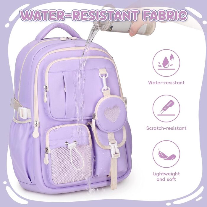 Шкільний рюкзак для дівчаток 1-5 класів з милим гаманцем, стильний рюкзак у школу для дітей та підлітків, ідеальний для школи та подорожей (фіолетовий)