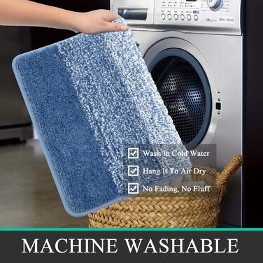Enyhom 4-Piece Microfiber Bath Mat Set - Non-Slip Bathroom Rugs & Toilet Lid Cover (Blue, 45x65cm, 45x120cm, 50x60cm, 48x53cm)