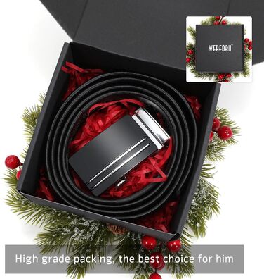 Чоловічий шкіряний ремінь WERFORU з автоматичною пряжкою, регульований, 3.5 см, для костюма та джинсів, E-чорний, 145 см (обхват талії 105-125 см)