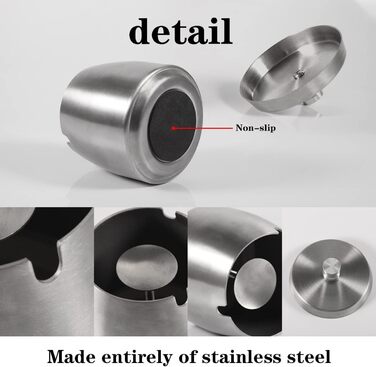 Попільничка для вулиці з кришкою: герметична, вітростійка, сталева попільничка для сигарет, срібна