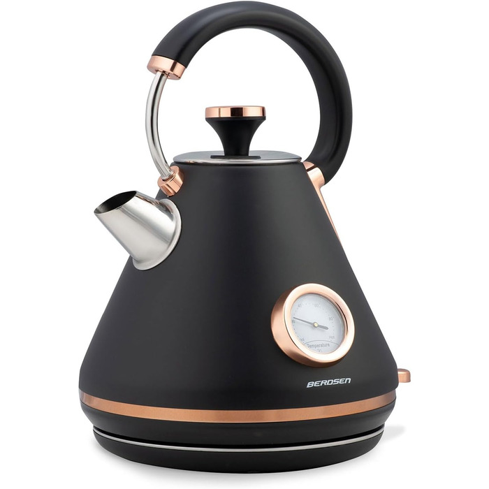 Елегантний чайник Berdsen BD-701 з термометром, 1.7L, чорний