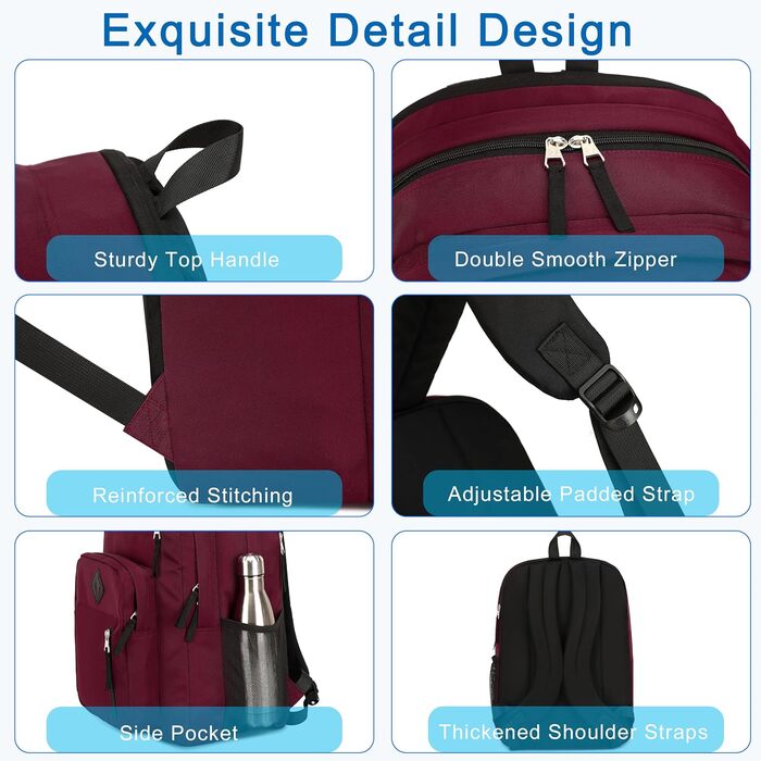 Рюкзак для ноутбука 15.6 дюймів (39,6 см), антикрадійний, для подорожей, роботи, навчання (червоний)