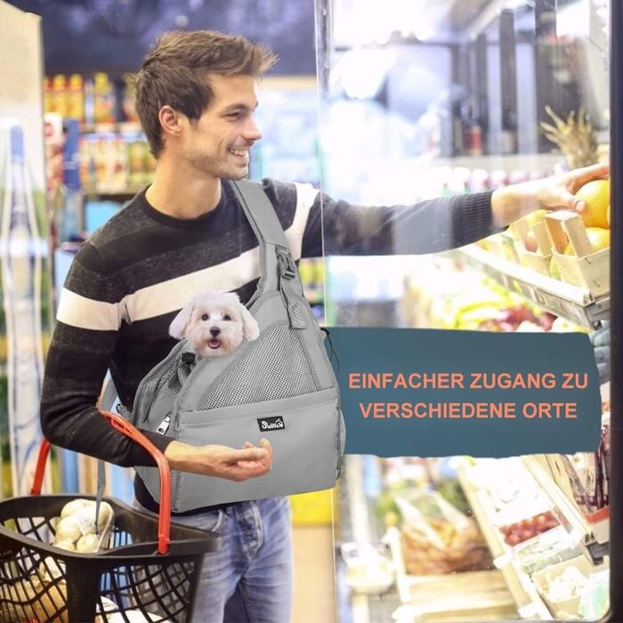 Сумка-переноска для собак до 3 кг, сіра. Зручна переноска для цуценят та маленьких собак з регульованим ременем, м'якою підкладкою та вентильованою сіткою. Легко миється.