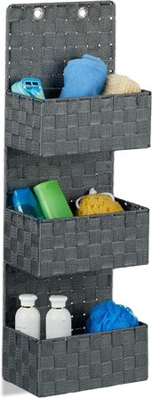 Relaxdays Hanging Organizer Fabric, Over-the-Door Organizer with 3 Storage Baskets, Wall Organizer Bathroom, PP, HBT: 75x25x15cm, gray