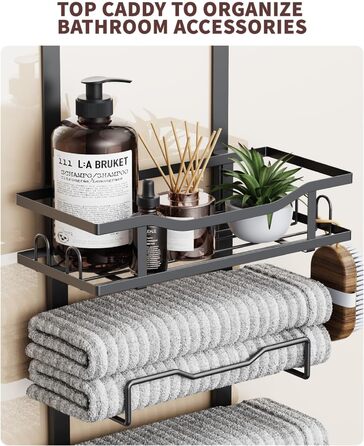 Настінний тримач для рушників у ванну кімнату, без свердління, 6-ярусна полиця для рушників над дверима, багаторівневий органайзер для рушників на двері, для складання (Чорний, 8 ярусів)