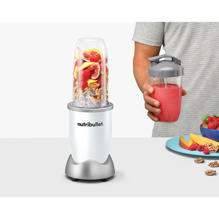 NutriBullet Pro, 900 Watt power, Easy and quick to use, Compact, Easy to clean, With 700 ml cup, Smoothie mixer, Smoothie Maker, Electric mixer, NB904W White Basic Package