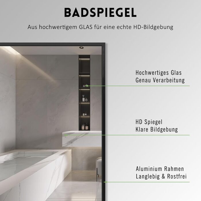 Дзеркало настінне прямокутне з заокругленими кутами, 40x60 см, чорне, з нержавіючої сталі, для ванної кімнати та вітальні