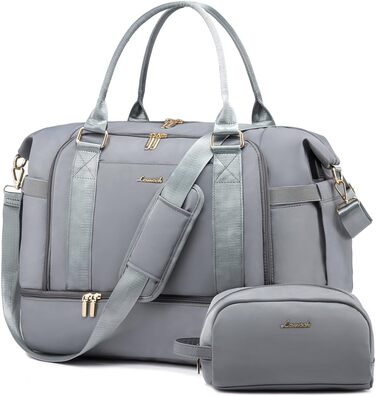 Спортивна сумка LOVEVOOK для подорожей, жіноча дорожня сумка-мішок, Weekender з косметичкою, відділенням для взуття та мокрих речей, водонепроникна, 37L, сіра