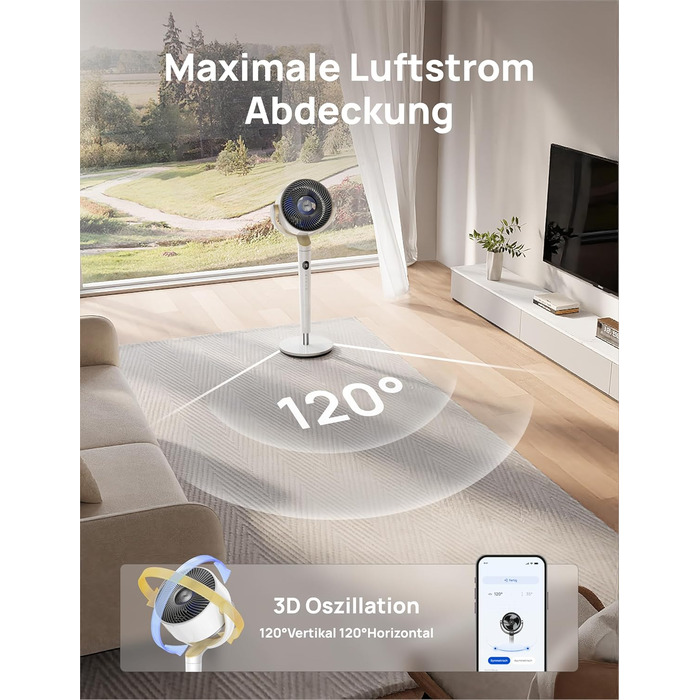 Вентилятор підлоговий Dreo з Wi-Fi та LED, 102 см, 3 режими, 8 швидкостей, 1200 м³/год, 26 м відстань, тихий 20dB