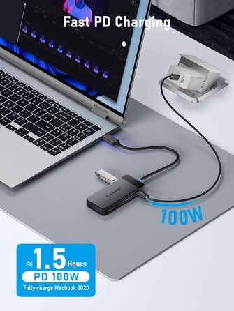 Lemorele Док-станція USB C з хабом Dual HDMI, 2025 Upgrade, 2*HDMI, 3 USB 3.0/2.0, PD 100W, сумісна з Windows, MacBook, Dell, HP, Surface