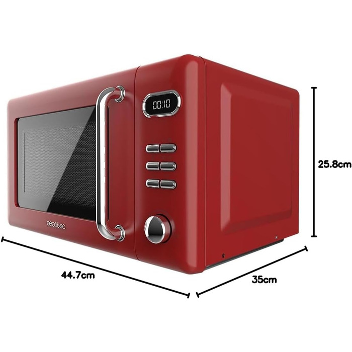 Мікрохвильова піч Cecotec Digitale Proclean 5110: 20 л, ретро-дизайн, 700 Вт, 8 програм, таймер 60 хв, червоний колір, функція грилю та розморожування