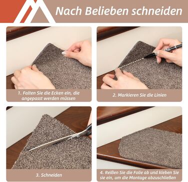 Компактні килимки для сходів COSY HOMEER, 15 шт., 70x22 см, самоклеючі, машинне прання, 100% поліестер, TPE-підкладка, безпека для дітей та домашніх тварин, бежевий колір