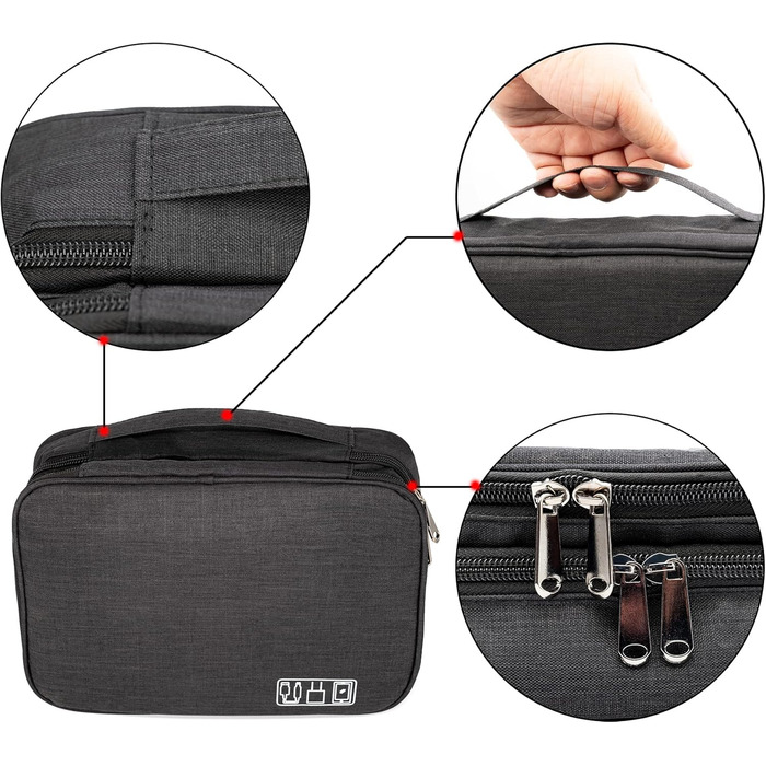 Водонепроникна сумка-органайзер для кабелів та електроніки Ruyosn. Двошарова сумка для кабелів, повербанку та аксесуарів. Чорний колір.