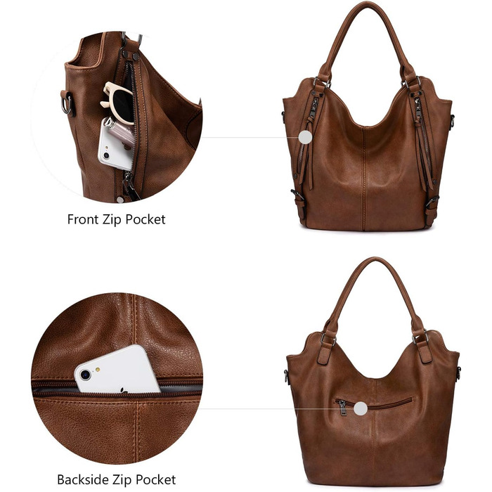 Комплект жіночих сумок Realer: велика шопер-сумка та сумка-месенджер зі шкіри, коричневий L, коричневий