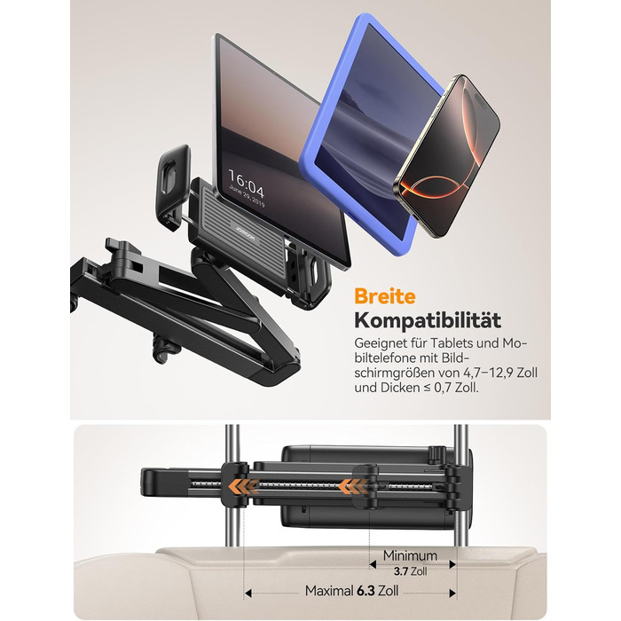 Тримач для планшета Joyroom в авто з двома стержнями та регульованим кріпленням, сумісний з iPad, Switch, Phone (4.7-13 дюймів)