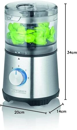 SEVERIN Compact Multi-Chopper, Universal Chopper for Coarse and Fine Chopping, Food Processor with Extensive Accessories, Brushed Stainless Steel / Black, KM 3865