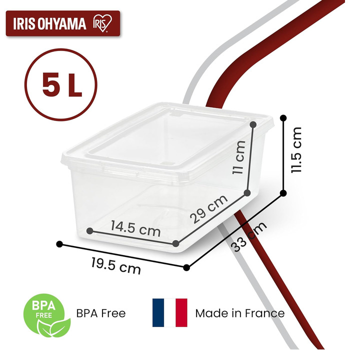 Iris Ohyama Versatile Storage Boxes, 5L, 20-Piece Set, Transparent, Easy-Close Lid, Stackable, For Closet, Shelves, Classroom, Organization, Toys, Art Supplies, Shoes, CNL-5