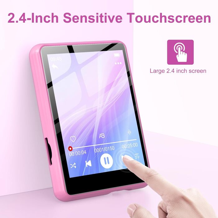 MP3 плеєр SWOFY 128GB Bluetooth 5.3, Рожевий - міні-плеєр з сенсорним екраном 2.4