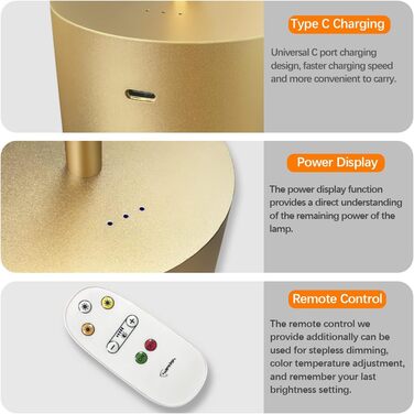 LED-лампа Hapfish на акумуляторі, 8000mAh, з пультом, для столу, нічника, балкону (Золота)