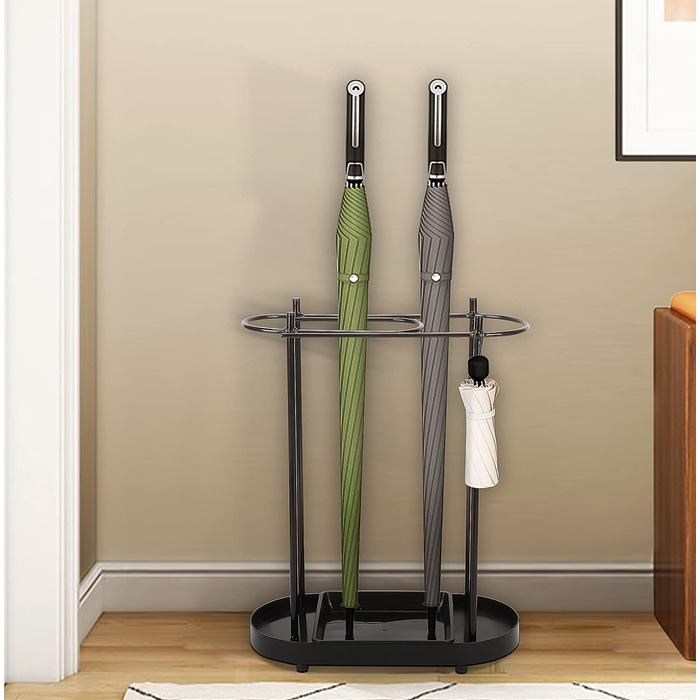 uyoyous Umbrella Stand Metal Umbrella Stand Rain Umbrella Holder 53 x 36 x 18.5 cm Freestanding Umbrella Holder with Rain Tray, Corner Umbrella Stand Black