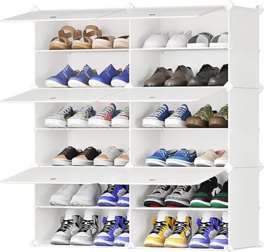 Plastic Shoe Cabinet, DIY Simple Shoe Rack, Narrow, with Door, Steel Frame, Stable, for Hallways, Bedrooms, Entryways, White with Transparent Door, 2 * 6