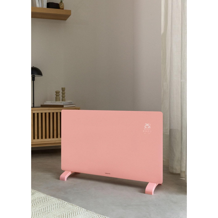 Електричний конвектор CREATE/WARM Crystal 2000W з WiFi, скло, пастельно-рожевий, LED-touchscreen, 2 режими