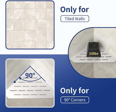 Bernkot Corner Shower Shelf Brushed 304 Stainless Steel 254 mm Recessed Corner Shelf Tiled Wall Shelf Pentagon Shelf for Bathroom Storage No Drilling, 1 Piece, Silver