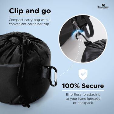 Подушка для шиї SnoozEasy™ для дорослих | Подушка для подорожей на літаку з memory foam | Регульована подушка з маскою для очей, навушниками, сумкою та карабіном | Бренд UK