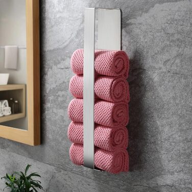 Тримач для рушників ZUNTO без свердління, для гостей, самоклеючий, бамбук, нержавіюча сталь, 40 см, матовий срібло