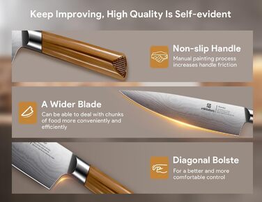 Набір кухонних ножів 15 предметів з дерев'яним блоком, сталь Damast, магнітний тримач, ножі для стейку - ідеальний подарунок