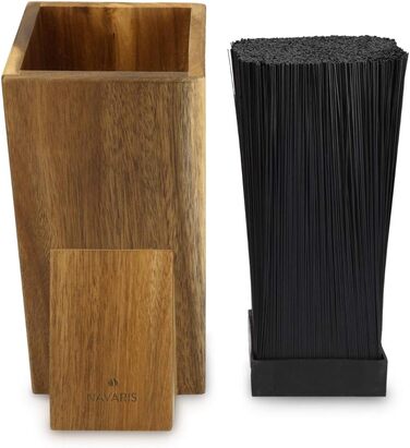Navaris Acacia Wood Knife Block with Brush Insert - Unfitted Knife Block made of Wood - Universal for Kitchen Knives, Chef's Knives, Cooking Utensils - Brown