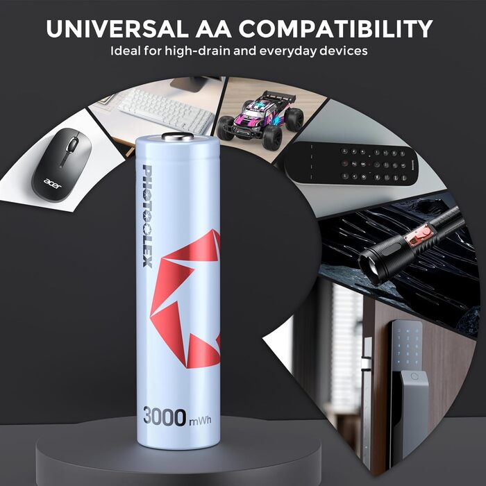 Акумулятори AA перезаряджувані (3000мWh Li-Ion 1.5V + 2700мAh NiMH 1.2V), 4 шт. + інтегрована зарядна станція