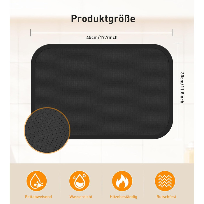 Термостійкий килимок під кавоварку Ankway 40x60 см, чорний. Захист від нагріву, антиковзаюча, водонепроникна підставка для кухонної стільниці. Силікон, 30x45x0.2 см